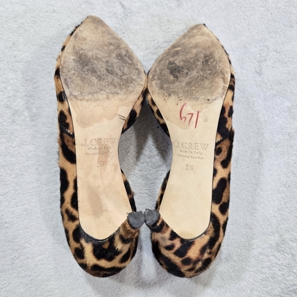 J. Crew Collection Calf Hair Leather Leopard Print Half D'Orsay Kitten Heels - Picture 6 of 13